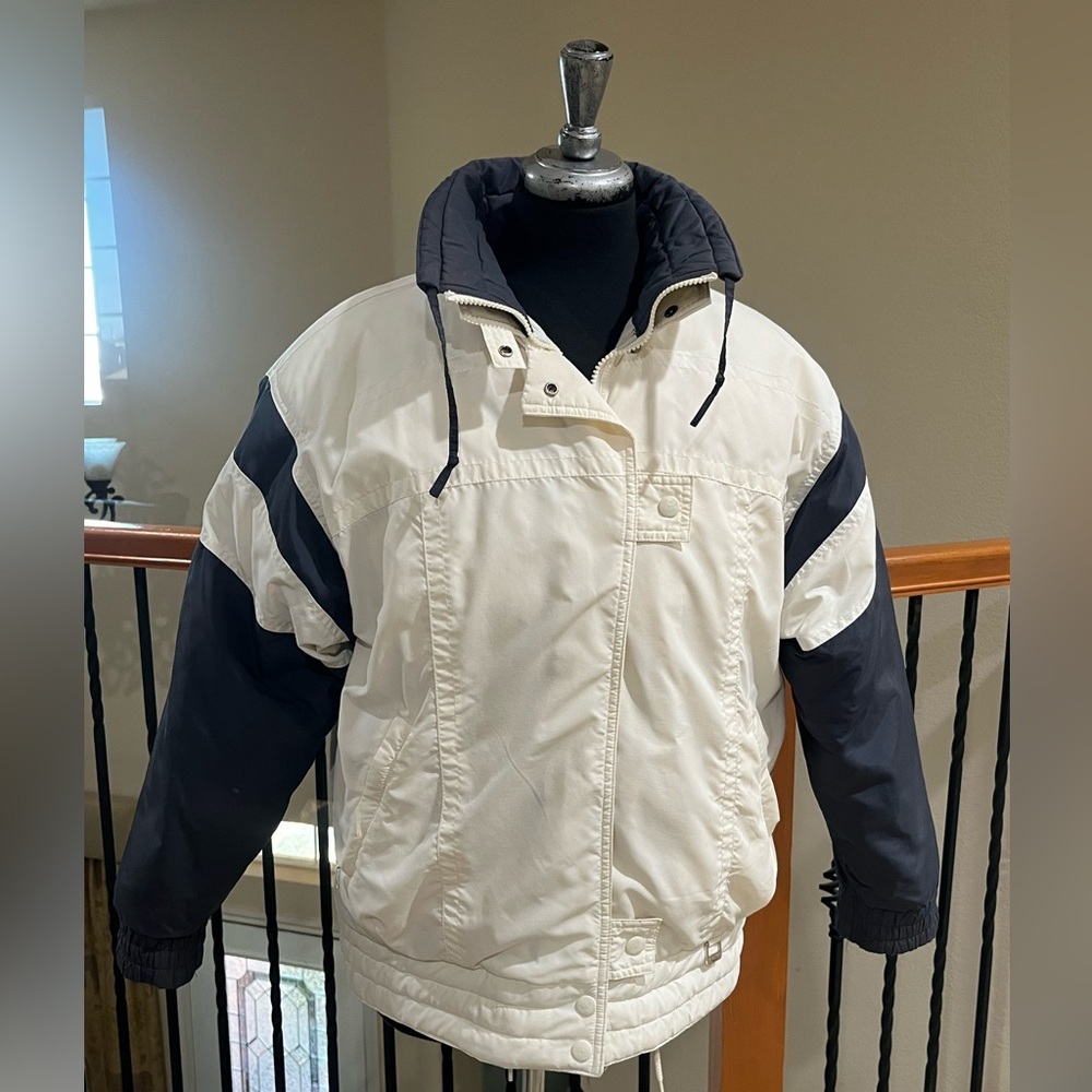 FERA LADIES VINTAGE SKI Down Jacket, NAVY AND WHITE SIZE 12
